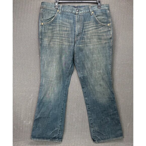 Martin + Osa Mens Size 40x32 BootCut Blue Jeans Distressed dirty denim look - Picture 1 of 9